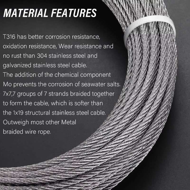 ワイヤーロープ 7X19 直径3.18mm 3.2mm 1/ - Stainless Wire Ss316 のレビューと価格